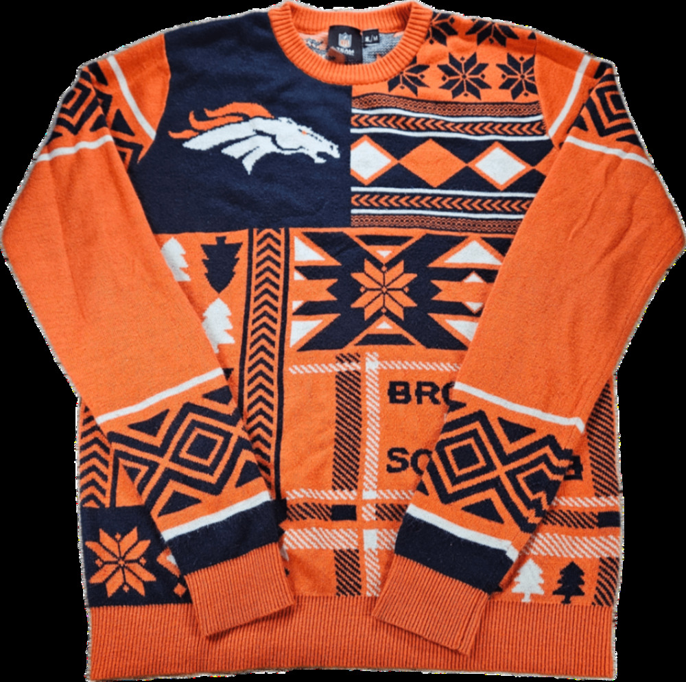 NFL Team Apparel Denver Broncos Men's M Orange Christmas Sweatshirt Sweater